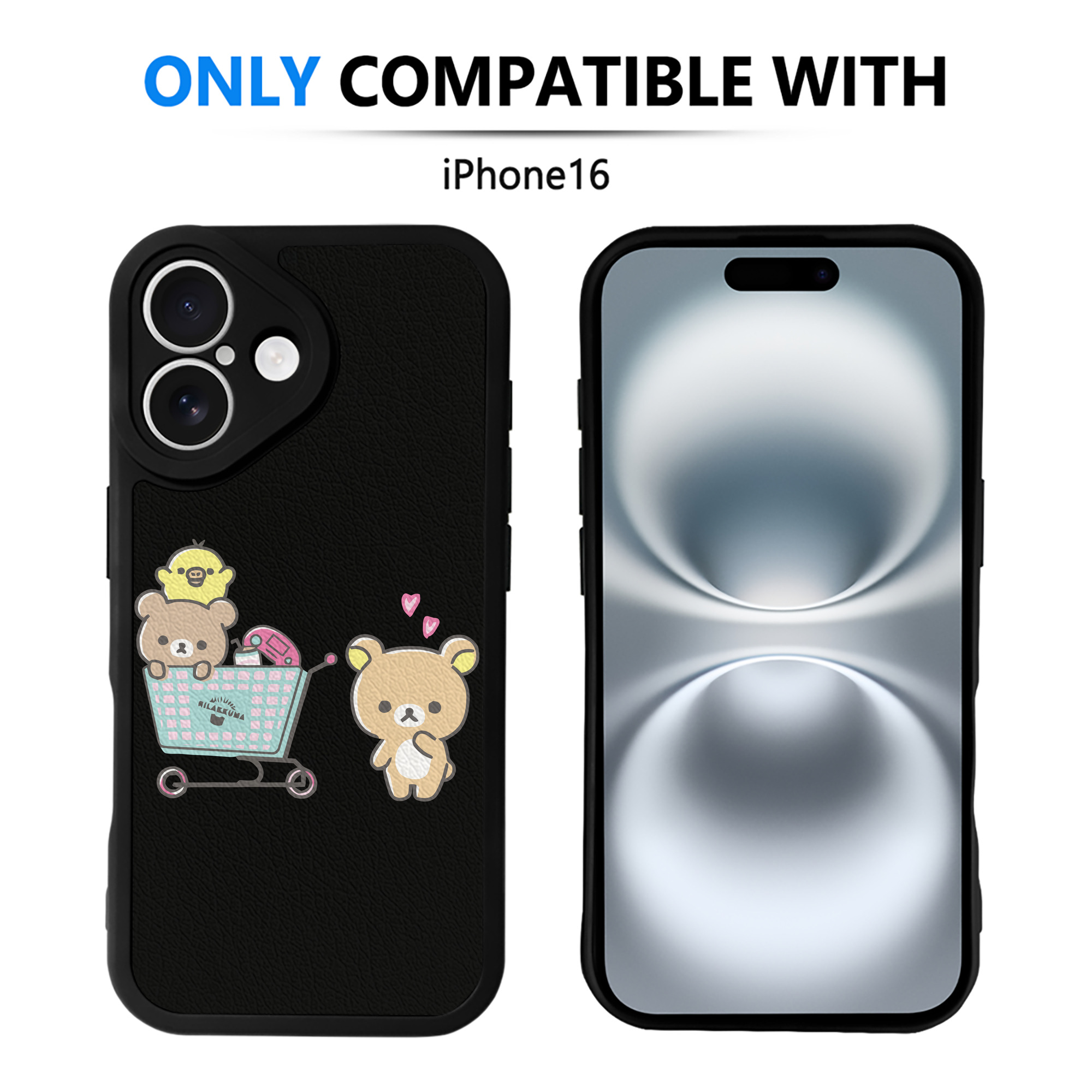 （画像用） リラックマ リラックマ キイロイトリ Rilakkuma Korilakkuma Kiiroitori 【iPhone 16シリーズ対応】シリコンスマホケース（レザー調） 材質：シリコン